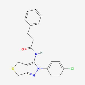 molecular formula C20H18ClN3OS B2666468 N-[2-(4-chlorophenyl)-4,6-dihydrothieno[3,4-c]pyrazol-3-yl]-3-phenylpropanamide CAS No. 476459-17-3