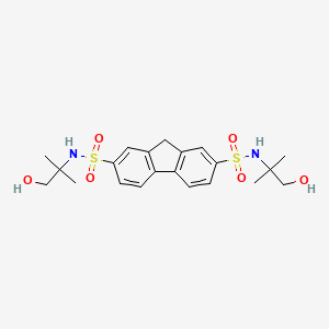 molecular formula C21H28N2O6S2 B2666478 N2,N7-bis(1-hydroxy-2-methylpropan-2-yl)-9H-fluorene-2,7-disulfonamide CAS No. 327061-09-6