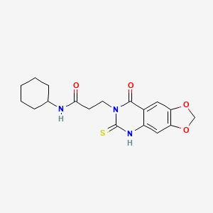 molecular formula C18H21N3O4S B2666479 N-cyclohexyl-3-(8-oxo-6-thioxo-5,6-dihydro-[1,3]dioxolo[4,5-g]quinazolin-7(8H)-yl)propanamide CAS No. 688055-28-9