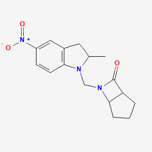 molecular formula C16H19N3O3 B2666483 6-[(2-methyl-5-nitro-2,3-dihydro-1H-indol-1-yl)methyl]-6-azabicyclo[3.2.0]heptan-7-one CAS No. 1808389-38-9