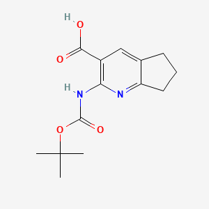 molecular formula C14H18N2O4 B2666497 2-[(2-Methylpropan-2-yl)oxycarbonylamino]-6,7-dihydro-5H-cyclopenta[b]pyridine-3-carboxylic acid CAS No. 2248272-61-7