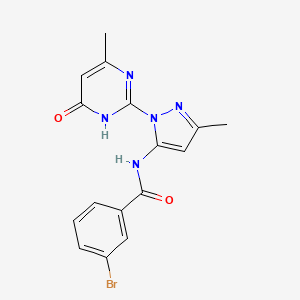 molecular formula C16H14BrN5O2 B2666500 3-溴-N-(3-甲基-1-(4-甲基-6-氧代-1,6-二氢吡咪啉-2-基)-1H-吡唑-5-基)苯甲酰胺 CAS No. 1019099-54-7