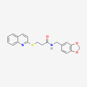 molecular formula C20H18N2O3S B2666506 N-(1,3-benzodioxol-5-ylmethyl)-3-quinolin-2-ylsulfanylpropanamide CAS No. 690271-31-9