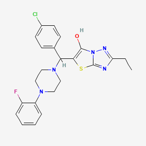 molecular formula C23H23ClFN5OS B2666518 5-((4-Chlorophenyl)(4-(2-fluorophenyl)piperazin-1-yl)methyl)-2-ethylthiazolo[3,2-b][1,2,4]triazol-6-ol CAS No. 898367-84-5