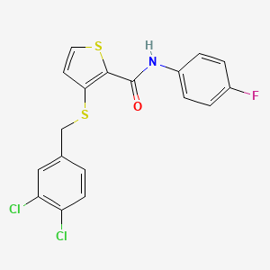 molecular formula C18H12Cl2FNOS2 B2666528 3-((3,4-Dichlorobenzyl)sulfanyl)-N-(4-fluorophenyl)-2-thiophenecarboxamide CAS No. 250714-56-8