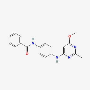 molecular formula C19H18N4O2 B2666551 N-(4-((6-甲氧基-2-甲基嘧啶-4-基)氨基)苯基)苯甲酰胺 CAS No. 941902-93-8