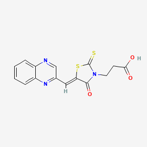 molecular formula C15H11N3O3S2 B2666552 (Z)-3-(4-氧代-5-(喹喑-2-基甲亚硫基)-2-噻唑硫代唑烷-3-基)丙酸 CAS No. 902033-32-3