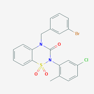 molecular formula C21H16BrClN2O3S B2666571 4-(3-bromobenzyl)-2-(5-chloro-2-methylphenyl)-2H-1,2,4-benzothiadiazin-3(4H)-one 1,1-dioxide CAS No. 893789-54-3