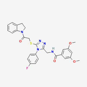 molecular formula C28H26FN5O4S B2666578 N-((4-(4-fluorophenyl)-5-((2-(indolin-1-yl)-2-oxoethyl)thio)-4H-1,2,4-triazol-3-yl)methyl)-3,5-dimethoxybenzamide CAS No. 309968-99-8