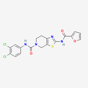 molecular formula C18H14Cl2N4O3S B2666603 N-(3,4-dichlorophenyl)-2-(furan-2-carboxamido)-6,7-dihydrothiazolo[5,4-c]pyridine-5(4H)-carboxamide CAS No. 1351659-10-3