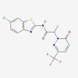molecular formula C15H10ClF3N4O2S B2666607 N-(6-Chloro-1,3-benzothiazol-2-yl)-2-[6-oxo-3-(trifluoromethyl)pyridazin-1-yl]propanamide CAS No. 2380177-16-0