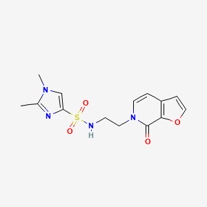 molecular formula C14H16N4O4S B2666616 1,2-二甲基-N-(2-(7-氧代呋喃[2,3-c]吡啉-6(7H)-基)乙基)-1H-咪唑-4-磺酰胺 CAS No. 2034375-14-7