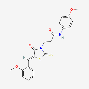 molecular formula C21H20N2O4S2 B2666617 (Z)-3-(5-(2-甲氧基苯甲亚基)-4-氧代-2-硫代噻唑烷-3-基)-N-(4-甲氧基苯基)丙酰胺 CAS No. 394238-57-4