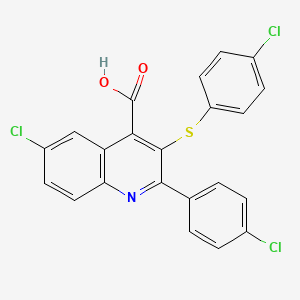 molecular formula C22H12Cl3NO2S B2666620 6-Chloro-2-(4-chlorophenyl)-3-[(4-chlorophenyl)sulfanyl]-4-quinolinecarboxylic acid CAS No. 477886-51-4