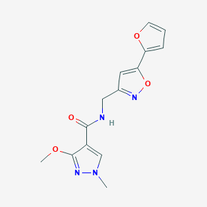 molecular formula C14H14N4O4 B2666628 N-((5-(furan-2-yl)isoxazol-3-yl)methyl)-3-methoxy-1-methyl-1H-pyrazole-4-carboxamide CAS No. 1207029-40-0