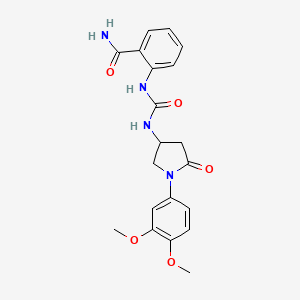 molecular formula C20H22N4O5 B2666631 2-(3-(1-(3,4-Dimethoxyphenyl)-5-oxopyrrolidin-3-yl)ureido)benzamide CAS No. 877641-67-3