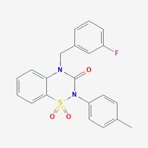 molecular formula C21H17FN2O3S B2666644 4-(3-fluorobenzyl)-2-(4-methylphenyl)-2H-1,2,4-benzothiadiazin-3(4H)-one 1,1-dioxide CAS No. 872207-27-7