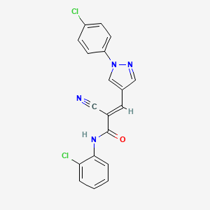 molecular formula C19H12Cl2N4O B2666647 (E)-N-(2-chlorophenyl)-3-[1-(4-chlorophenyl)pyrazol-4-yl]-2-cyanoprop-2-enamide CAS No. 1181463-23-9