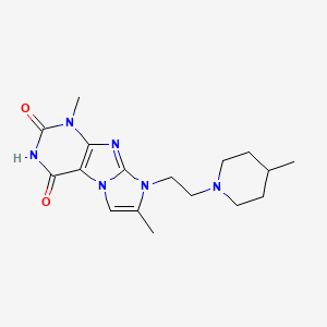 molecular formula C17H24N6O2 B2666665 1,7-dimethyl-8-(2-(4-methylpiperidin-1-yl)ethyl)-1H-imidazo[2,1-f]purine-2,4(3H,8H)-dione CAS No. 919034-49-4