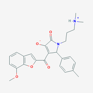 molecular formula C26H28N2O5 B266667 (E)-{1-[3-(dimethylammonio)propyl]-2-(4-methylphenyl)-4,5-dioxopyrrolidin-3-ylidene}(7-methoxy-1-benzofuran-2-yl)methanolate 