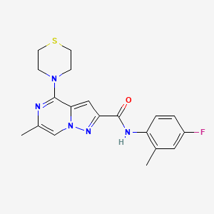molecular formula C19H20FN5OS B2666672 N-(4-fluoro-2-methylphenyl)-6-methyl-4-(1,4-thiazinan-4-yl)pyrazolo[1,5-a]pyrazine-2-carboxamide CAS No. 1775525-40-0