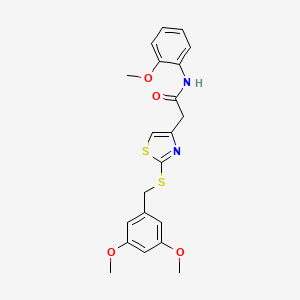 molecular formula C21H22N2O4S2 B2666674 2-(2-((3,5-dimethoxybenzyl)thio)thiazol-4-yl)-N-(2-methoxyphenyl)acetamide CAS No. 941875-12-3