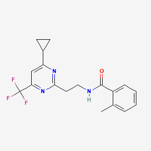 molecular formula C18H18F3N3O B2666694 N-(2-(4-cyclopropyl-6-(trifluoromethyl)pyrimidin-2-yl)ethyl)-2-methylbenzamide CAS No. 1396862-68-2