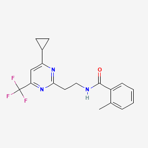 molecular formula C18H18F3N3O B2666694 N-(2-(4-环丙基-6-(三氟甲基)嘧啶-2-基)乙基)-2-甲基苯甲酰胺 CAS No. 1396862-68-2