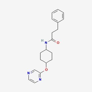 molecular formula C19H23N3O2 B2666703 3-phenyl-N-((1r,4r)-4-(pyrazin-2-yloxy)cyclohexyl)propanamide CAS No. 2034395-98-5