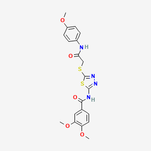molecular formula C20H20N4O5S2 B2666707 3,4-dimethoxy-N-(5-((2-((4-methoxyphenyl)amino)-2-oxoethyl)thio)-1,3,4-thiadiazol-2-yl)benzamide CAS No. 392293-92-4