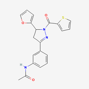 molecular formula C20H17N3O3S B2666753 N-{3-[5-(furan-2-yl)-1-(thiophen-2-ylcarbonyl)-4,5-dihydro-1H-pyrazol-3-yl]phenyl}acetamide CAS No. 927619-61-2