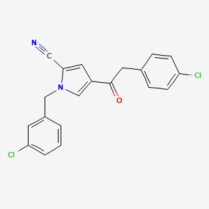 molecular formula C20H14Cl2N2O B2666763 1-(3-氯苯甲基)-4-[2-(4-氯苯基乙酰)-1H-吡咯-2-基)碳腈 CAS No. 478046-98-9
