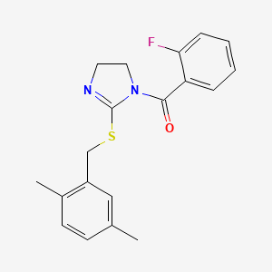 molecular formula C19H19FN2OS B2666764 (2-((2,5-dimethylbenzyl)thio)-4,5-dihydro-1H-imidazol-1-yl)(2-fluorophenyl)methanone CAS No. 851804-45-0