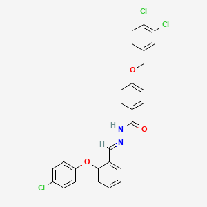 molecular formula C27H19Cl3N2O3 B2666773 N'-{(E)-[2-(4-chlorophenoxy)phenyl]methylidene}-4-[(3,4-dichlorobenzyl)oxy]benzenecarbohydrazide CAS No. 320423-49-2