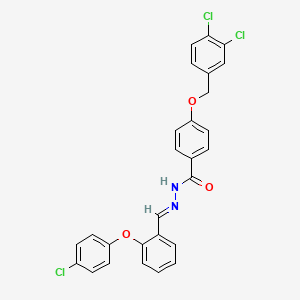 molecular formula C27H19Cl3N2O3 B2666773 N'-[(1E)-[2-(4-chlorophenoxy)phenyl]methylidene]-4-[(3,4-dichlorophenyl)methoxy]benzohydrazide CAS No. 320423-49-2