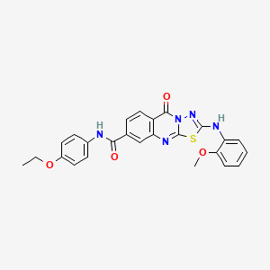 molecular formula C25H21N5O4S B2666798 N-(4-ethoxyphenyl)-2-[(2-methoxyphenyl)amino]-5-oxo-5H-[1,3,4]thiadiazolo[2,3-b]quinazoline-8-carboxamide CAS No. 894250-70-5