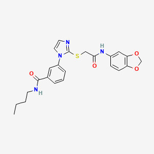 molecular formula C23H24N4O4S B2666805 3-(2-{[2-(1,3-苯并二氧杂环戊酮-5-基氨基)-2-氧代乙基]硫基}-1H-咪唑-1-基)-N-丁基苯甲酰胺 CAS No. 1115336-29-2