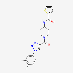 molecular formula C20H20FN5O2S B2666813 N-(1-(1-(4-fluoro-3-methylphenyl)-1H-1,2,3-triazole-4-carbonyl)piperidin-4-yl)thiophene-2-carboxamide CAS No. 1251618-47-9