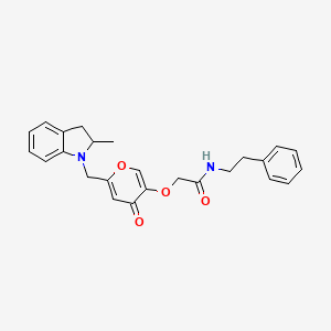 molecular formula C25H26N2O4 B2666834 2-((6-((2-methylindolin-1-yl)methyl)-4-oxo-4H-pyran-3-yl)oxy)-N-phenethylacetamide CAS No. 898441-50-4