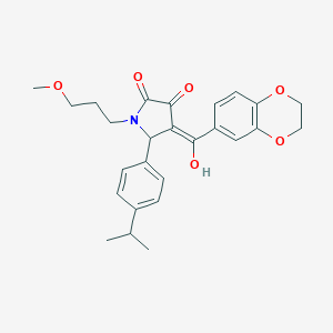 molecular formula C26H29NO6 B266687 4-(2,3-dihydro-1,4-benzodioxin-6-ylcarbonyl)-3-hydroxy-5-(4-isopropylphenyl)-1-(3-methoxypropyl)-1,5-dihydro-2H-pyrrol-2-one 