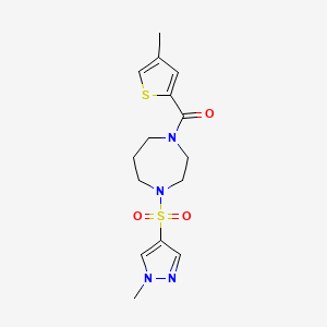 molecular formula C15H20N4O3S2 B2666882 (4-((1-methyl-1H-pyrazol-4-yl)sulfonyl)-1,4-diazepan-1-yl)(4-methylthiophen-2-yl)methanone CAS No. 2034402-09-8
