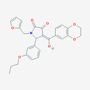 molecular formula C27H25NO7 B266689 (4E)-4-[2,3-dihydro-1,4-benzodioxin-6-yl(hydroxy)methylidene]-1-(furan-2-ylmethyl)-5-(3-propoxyphenyl)pyrrolidine-2,3-dione 