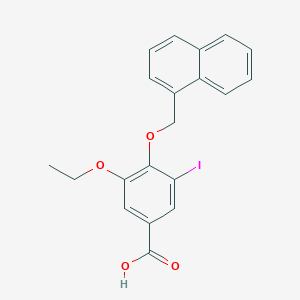 molecular formula C20H17IO4 B2666895 3-Ethoxy-5-iodo-4-(naphthalen-1-ylmethoxy)benzoic acid CAS No. 1986518-02-8