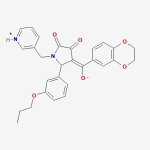 molecular formula C28H26N2O6 B266690 (E)-2,3-dihydro-1,4-benzodioxin-6-yl[4,5-dioxo-2-(3-propoxyphenyl)-1-(pyridinium-3-ylmethyl)pyrrolidin-3-ylidene]methanolate 