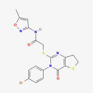molecular formula C18H15BrN4O3S2 B2666902 2-[[3-(4-bromophenyl)-4-oxo-6,7-dihydrothieno[3,2-d]pyrimidin-2-yl]sulfanyl]-N-(5-methyl-1,2-oxazol-3-yl)acetamide CAS No. 362501-42-6
