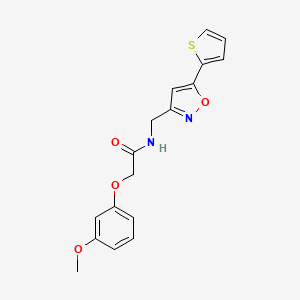 molecular formula C17H16N2O4S B2666906 2-(3-甲氧基苯氧基)-N-((5-(噻吩-2-基)异噁唑-3-基)甲基)乙酰胺 CAS No. 946345-22-8
