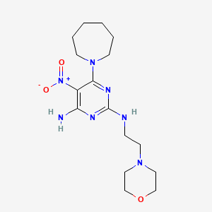 molecular formula C16H27N7O3 B2666910 6-(azepan-1-yl)-N2-(2-morpholinoethyl)-5-nitropyrimidine-2,4-diamine CAS No. 577698-17-0