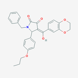 molecular formula C29H27NO6 B266694 (4E)-1-benzyl-4-[2,3-dihydro-1,4-benzodioxin-6-yl(hydroxy)methylidene]-5-(4-propoxyphenyl)pyrrolidine-2,3-dione 