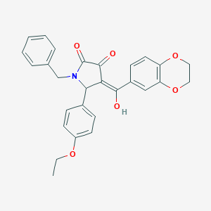 molecular formula C28H25NO6 B266695 (4E)-1-benzyl-4-[2,3-dihydro-1,4-benzodioxin-6-yl(hydroxy)methylidene]-5-(4-ethoxyphenyl)pyrrolidine-2,3-dione 