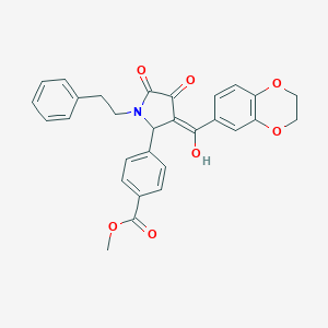 molecular formula C29H25NO7 B266696 methyl 4-[(3E)-3-[2,3-dihydro-1,4-benzodioxin-6-yl(hydroxy)methylidene]-4,5-dioxo-1-(2-phenylethyl)pyrrolidin-2-yl]benzoate 